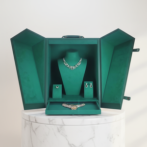 Boîte à bijoux en bois de grande taille à double porte, avec poignée, pour l'affichage de bijoux de luxe, collier, pendentif, support pour bagues - Product Image 1