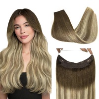 Extensions de cheveux à clipser en fil, 3/8/613, châtain noyer, châtain cendré, blond décoloré, balayage, 14 pouces, 75g, transparentes, sans couture, Fish China