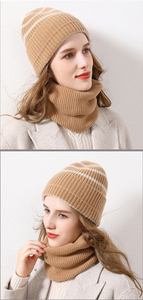 Bonnet <span class=keywords><strong>en</strong></span> tricot 100% <span class=keywords><strong>laine</strong></span>, chaud pour l'hiver, <span class=keywords><strong>à</strong></span> rayures, avec cache-<span class=keywords><strong>cou</strong></span> - Product Image 2