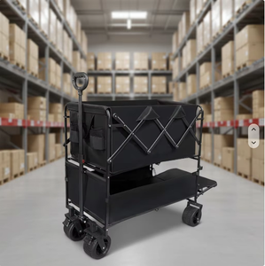 Chariot pliable à 2 niveaux durable en acier, avec roues doubles de 8 pouces en Oxford 600D, <span class=keywords><strong>personnalisable</strong></span>, pour le camping en plein air, la plage, chariot utilitaire - Product Image 4