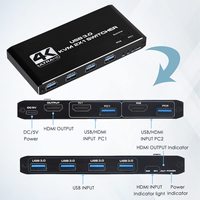 Hardrock USB 3.0 Metal 2-in-1 4K 60Hz KVM Switch dengan Kabel Daya Host 2 Kabel USB (Hotkeys Tidak Didukung)