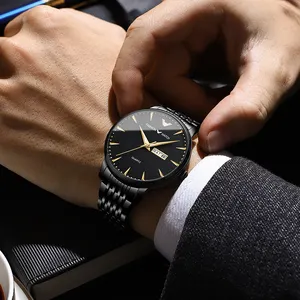 Reloj de pulsera de cuarzo de lujo de alta calidad para hombre, reloj de negocios luminoso impermeable ultradelgado para hombre con calendario dual de acero inoxidable