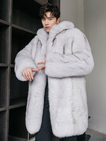Manteau long en fourrure de renard super luxueux et moelleux pour homme, tissu tissé respirant, chaleur hivernale, fourrure épaisse