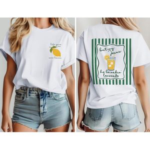 T-shirt pour femme FOXA, motif Lemonade Jesus, en coton respirant, jersey à manches régulières, blanc, design mignon avec fruits - Product Image 2