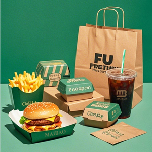 Caja de embalaje de alimentos para llevar para restaurante, caja de hamburguesas de papel Kraft desechable ecológica, contenedor para llevar, caja personalizada para hamburguesas y patatas fritas - Product Image 1