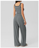 Ensemble décontracté pour femme à pois, pantalon large, débardeur court ajusté color block, pantalon long, ensemble de sport et yoga