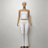 Ensemble Lounge 2 Pièces à Pois avec Haut Bustier Convertible et Short à Taille Rabattable pour l'Été, Logo Personnalisé, Coton Spandex