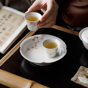 Hand Painted Iron Red Pine Breeze Flower Irregular Tea <b>Plate</b> For Snack And Tea Serving Dehua <b>Ceramic</b> Dish - Product Image 4