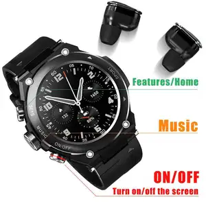 Multifunction 2 In 1 Waterproof Boody Temperature Smart Bracelet Earbuds T92 Relogio Play Music Smart Watch With TWS Earphone