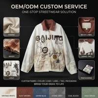 Chaqueta de Trabajo de Lona Lavada Personalizada para Hombre con Cuello en Contraste, Estilo Grunge Desgastado, Ropa Urbana, Marca Privada, Bajo MOQ, OEM, ODM, Fabricación