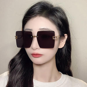 Lunettes de soleil sans monture tendance, métal noir, protection UV400, unisexe, grand format carré, type 3, verres PC, référence 801 - Product Image 1