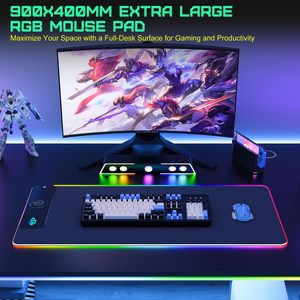 Alfombrilla de Ratón para Juegos Impermeable con Cargador Inalámbrico de 15 W, Diseño Nuevo, 900*400 mm, 10 Moldes de Iluminación RGB para Jugadores - Product Image 2