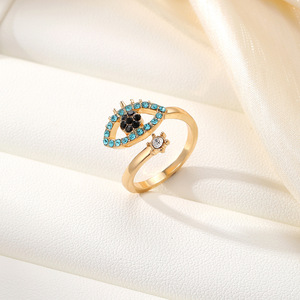 Bague œil du diable plaquée or, zircone bleue, forme d'œil, bijoux de mode unisexe, cadeau - Product Image 3