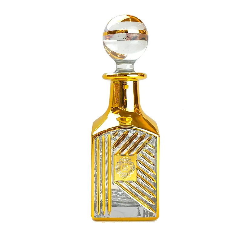 Luxury Real Gold Decorative Vintage Empty Perfume Bottle Dubai High Quality Essential Oil Glass