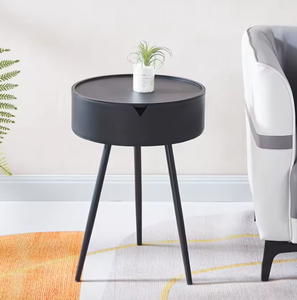 Modern <b>Small</b> <b>White</b> Side <b>Table</b> with Storage Panel Plastic Top Metal Base Living Room Furniture - Product Image 2