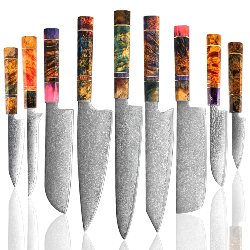 Xyj couteaux de cuisine japonais en acier damas, manche en bois, Nakiri couteaux de cuisine Kiritsuke Chef Santoku couteau intelligent cuisine