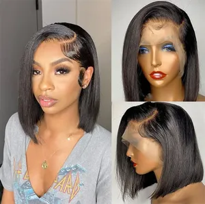 SDD Os Droite Courte Bob Perruques <span class=keywords><strong>Cheveux</strong></span> Humains Super Mince Hd 13X4 HD Lace Front Perruques pour les Femmes Noires Brut Brésilien Full Lace Perruques - Product Image 5
