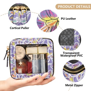 Hot Selling Custom Print Lavender Leather Make up Pouch Toiletry Organizer Case Mini Makeup Bag Cosmetic Box with Clear Window - Product Image 5