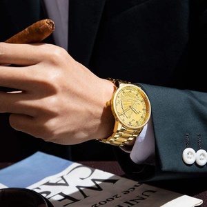 Montre automatique de luxe pour hommes, cadran en or avec bateau à voile en relief, en acier inoxydable, étanche, montre-bracelet décontractée et élégante - Product Image 5