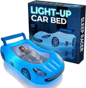 Light Up Blue Race Car Kids <b>Inflatable</b> Travel Bed for Toddlers Camping Home Hotel - Product Image 1