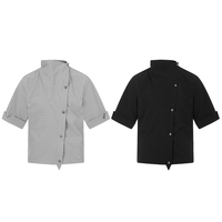 Kemeja Pria Kerah Mandarin Custom OEM ODM Grosir Korea Kancing Jepret Lengan Pendek Polos Hitam Abu-abu Streetwear