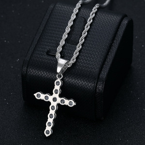 Hip Hop Iced Out CZ Bar Cruz religiosa cristiana impermeable de acero inoxidable joyería de moda colgante collares hombres hombre - Product Image 4