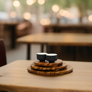 Dessous de plat rond en bois résistant à la chaleur en teck avec un diamètre de 15cm pour protéger les surfaces des plats chauds - Product Image 3