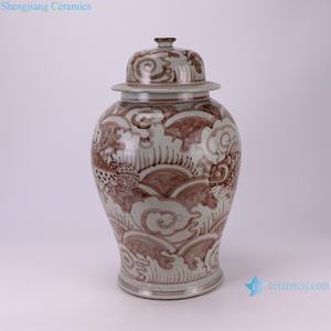 Rzx91 Jingdezhen Antique Hongwu sous glaçure <span class=keywords><strong>rouge</strong></span> eau de mer et <span class=keywords><strong>poisson</strong></span> motif Pot en céramique pots en porcelaine - Product Image 4