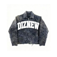 Fournisseur vedette DiZNEW Veste en jean premium pour homme, streetwear 2026, personnalisée par un designer, avec fermeture éclair et strass