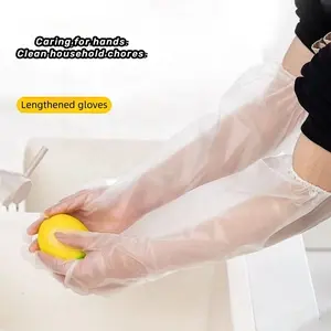 Disposable Extended Gloves Thickened CPE Arm Protection Gloves Dishwashing Waterproof And Non Slip 60cm