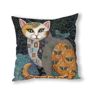 Gran <span class=keywords><strong>oferta</strong></span> 2025, <span class=keywords><strong>funda</strong></span> de almohada con estampado de gato de estilo de pintura al óleo de felpa, <span class=keywords><strong>funda</strong></span> nórdica abstracta para sofá y coche - Product Image 1