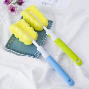Cepillo para botellas de esponja con mango largo desmontable y cabezal de repuesto para limpieza de tazas, colores azul y verde - Product Image 1