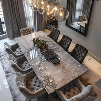Ensemble de table à manger au design italien moderne, chaises en velours, mobilier de salle à manger de luxe, design complet pour villa, armoire de cuisine