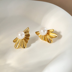 Pendientes de Concha en Oferta, Chapados en Oro de 18K, Estilo Perla, para Regalo de Aniversario, Joyería Francesa de Lujo Ganku - Product Image 2