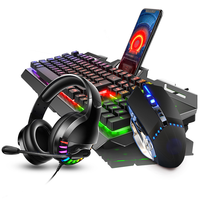 Set Keyboard dan Mouse Gaming Vintage Barebones Berkabel, Keyboard Mekanik dengan Lampu Latar RGB, Keyboard dan Mouse untuk Game Komputer