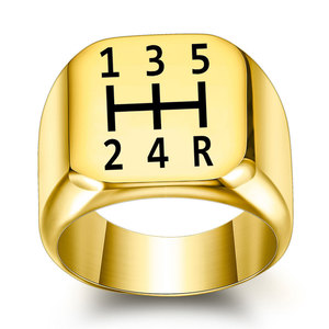 Fashion <b>Rings</b> Gear Shift Pattern 18MM Square Gold <b>Men</b> Women Jewelry Gift - Product Image 1