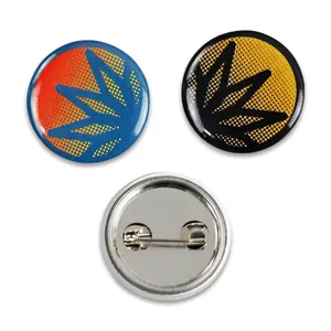 Nueva tendencia producto personalizado Logotipo de artesanías de Metal publicidad botón insignias de hojalata imprimir Cmyk de impresión con solapa pines placa