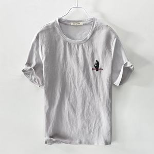 Camiseta de lino y algodón de verano para hombre, estilo informal de manga corta con cuello fino, chaqueta transpirable, generación <span class=keywords><strong>RC135</strong></span> - Product Image 3