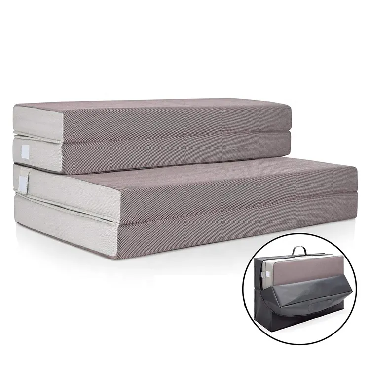 Colchón plegable de espuma colchones plegables de cama, colchón de espuma viscoelástica de tres pliegues con cubierta extraíble Ultra suave doble de 6 pulgadas