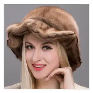 冬の毛皮の帽子ファッションかわいい女性暖かいNY高級フルペルトリアルミンクファーバケットハット女性のための