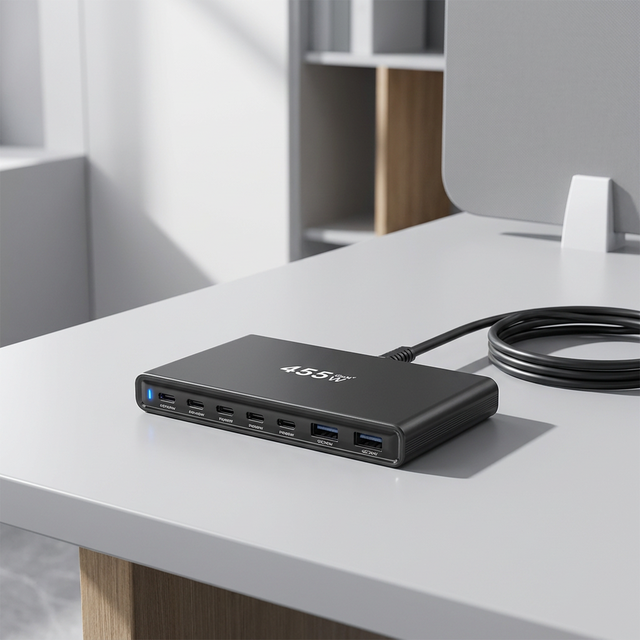 GaN 5.0 455W 7-Port USB C Fast Charging Station with 100W PD for macbook samsung Mobile Phone  Premium Quality Full-power