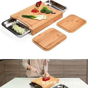 Planche à découper en bambou, planche à découper en bois pour fruits et légumes, plateau coulissant en acier inoxydable pour plan de travail de cuisine - Product Image 1