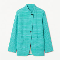 Blazer pour femme coupe ajustée, broderie 3D, rayures, col mandarin, manches longues, tissu tissé respirant, longueur standard, bouton unique