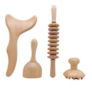 Holz massage werkzeuge Set 4 Stück Lymphatische Entgiftung Holz massage stab Anti Cellulite Massage gerät - Product Image 2