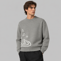 Pull personnalisé avec logo OEM pour homme, tricot jacquard imprimé, pull d'hiver décontracté, pull chaud en tricot, pull à col rond personnalisé