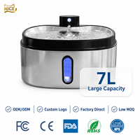 Fontaine à eau sans fil pour animaux de compagnie NicePets 7L |   Séparation eau-électricité en acier inoxydable |   Distributeur d'eau pour chat et chien sans prise avec capteur IR 4000mAh