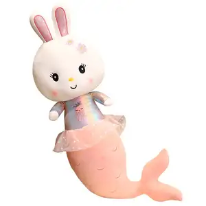 Vendita all'ingrosso carino piccolo coniglio bambola-2022 trend Cute bunny pillow Little White rabbit doll Mermaid doll compleanno regalo per bambini Girl bed doll