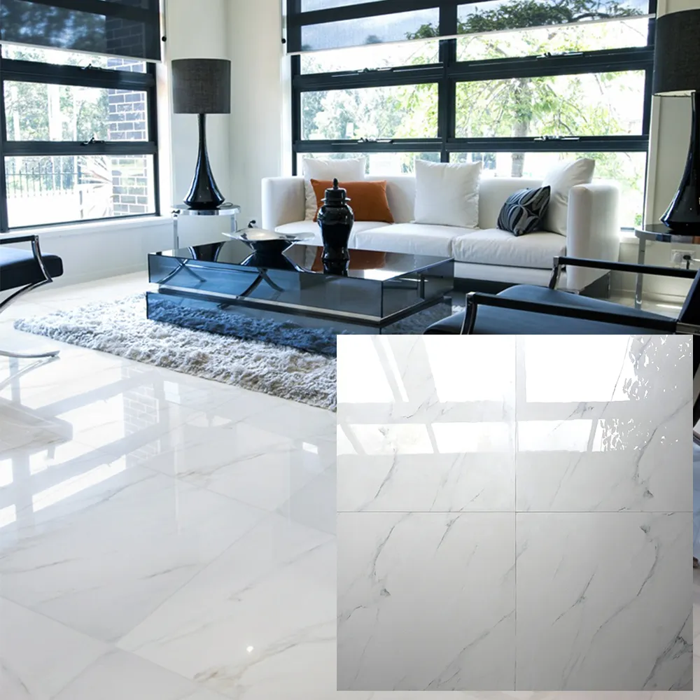 Azulejos de porcelana de suelo de mármol blanco para habitación Interior marroquí moderno 60x60 esmaltado pulido brillante comedor ladrillo refractario PRECIO DE Bangladesh