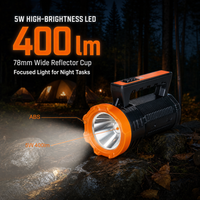 Projecteur d'urgence portable 5W LED rechargeable USB-C, 3 modes, en ABS, pour patrouille, camping et pannes de courant