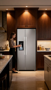 Réfrigérateur côte à côte en acier inoxydable 513L avec distributeur intégré d'eau et de glace, compresseur électrique, pour usage domestique - Product Image 2